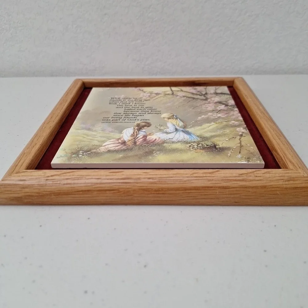 Vtg 1970 Wood Frame Ceramic Tile Hanging Decor George Webster Douglas Religious